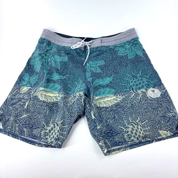VISSLA Blue and Gray Board Shorts with Pineapple Print - Picture 1 of 10